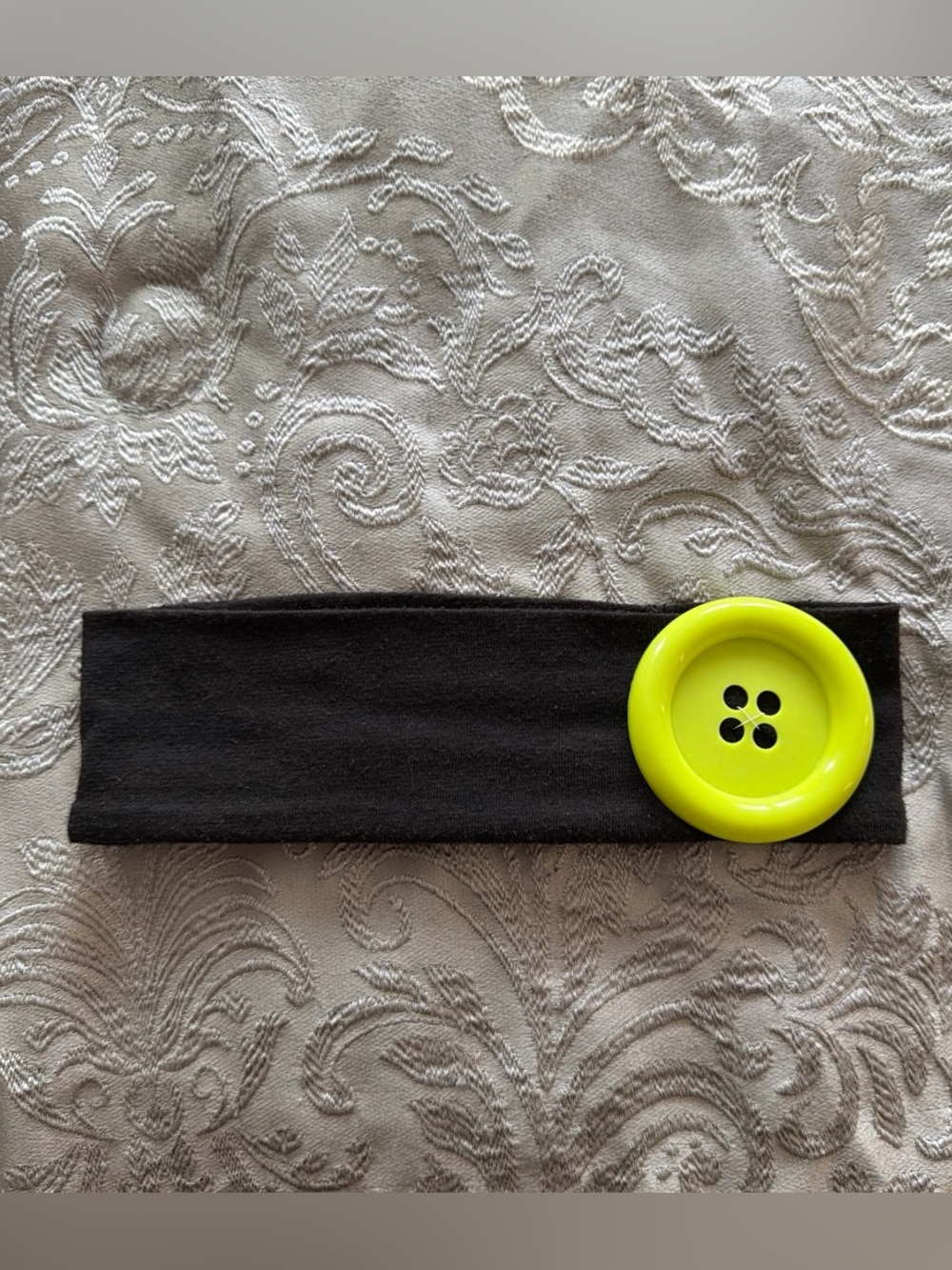 Black Headband with Neon Yellow Button Accent